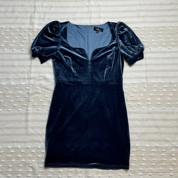 Lulus Victorious Dusty Blue Velvet Puff Sleeve Bodycon Dress size M - Picture 7 of 12